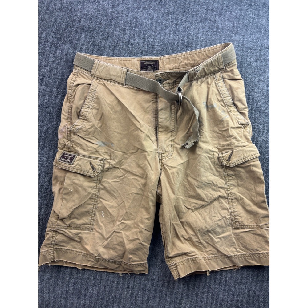 Vintage Y2K Abercrombie & Fitch Cargo Shorts Mens 33 Tan Belted Paratrooper